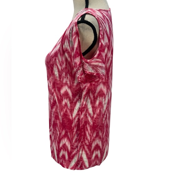 INC Short Cutout Sleeve Bling Detail Keeley Blooms Print T-Shirt - Hot Pink - Sm - Picture 4 of 8